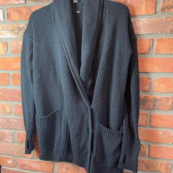 Lululemon Post Practice Cardigan Knit Sweater Pockets Snap Oversized Top Black S - Picture 5 of 15